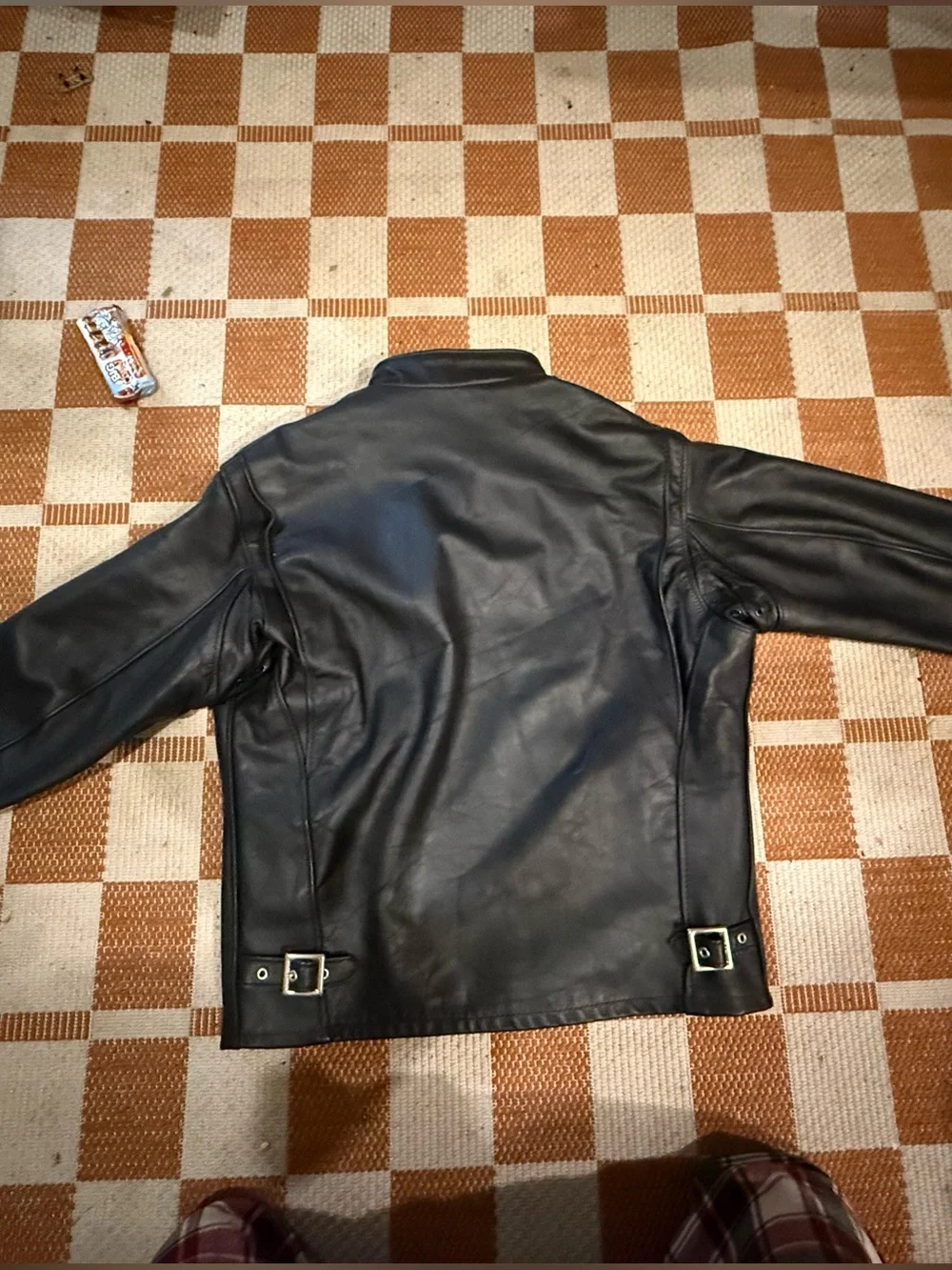 Men's Black Leather Bomber Jacket with Zip Pockets